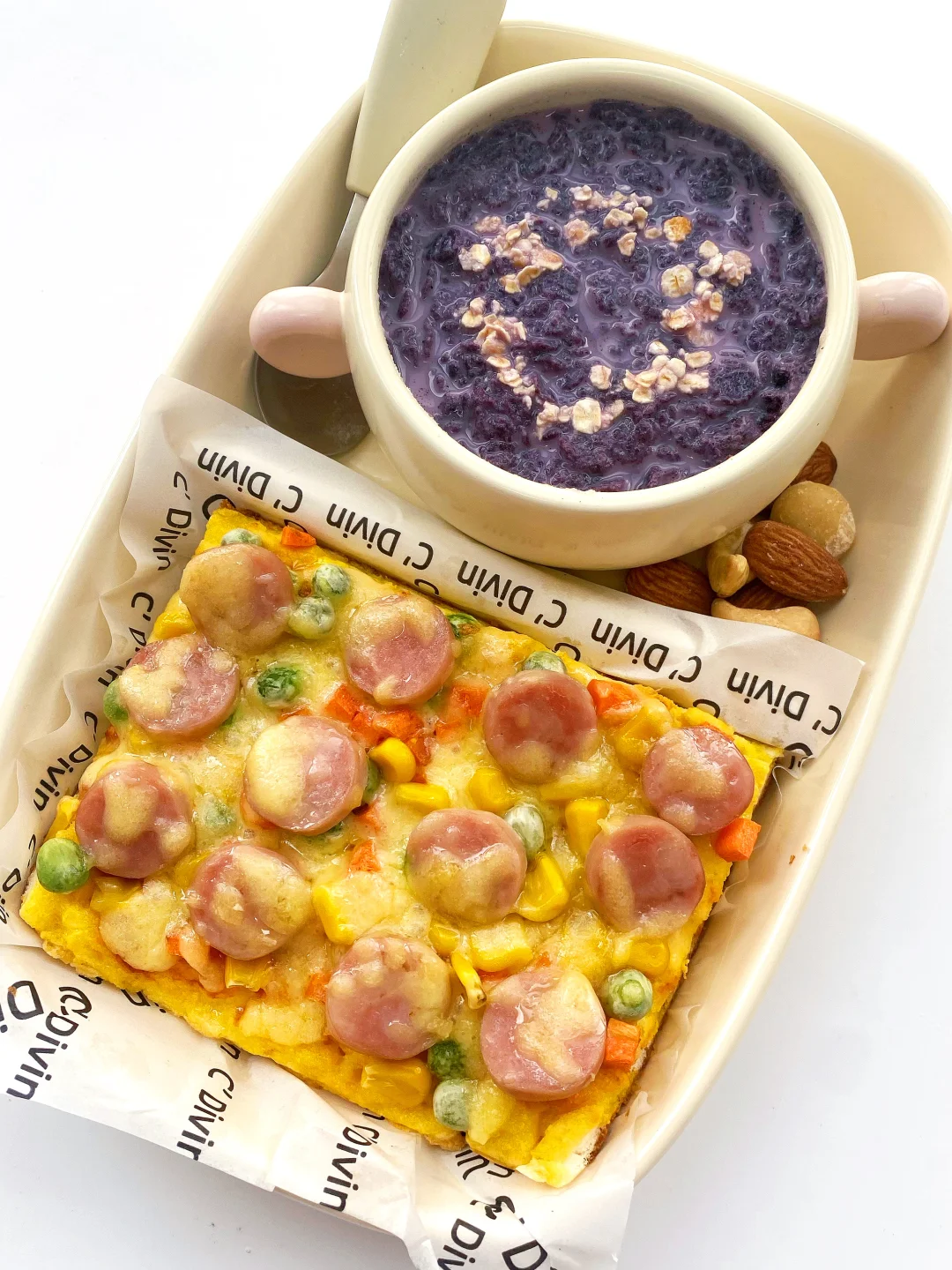 小朋友的早餐🍕香肠蔬菜馒头披萨🌾黑米麦片