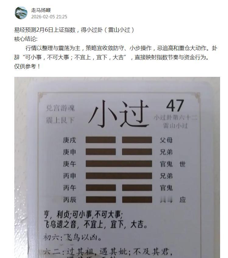 神准！易经小过卦提前锁定今日 A 股走势📈
A 股今天的剧本，3000 年前《