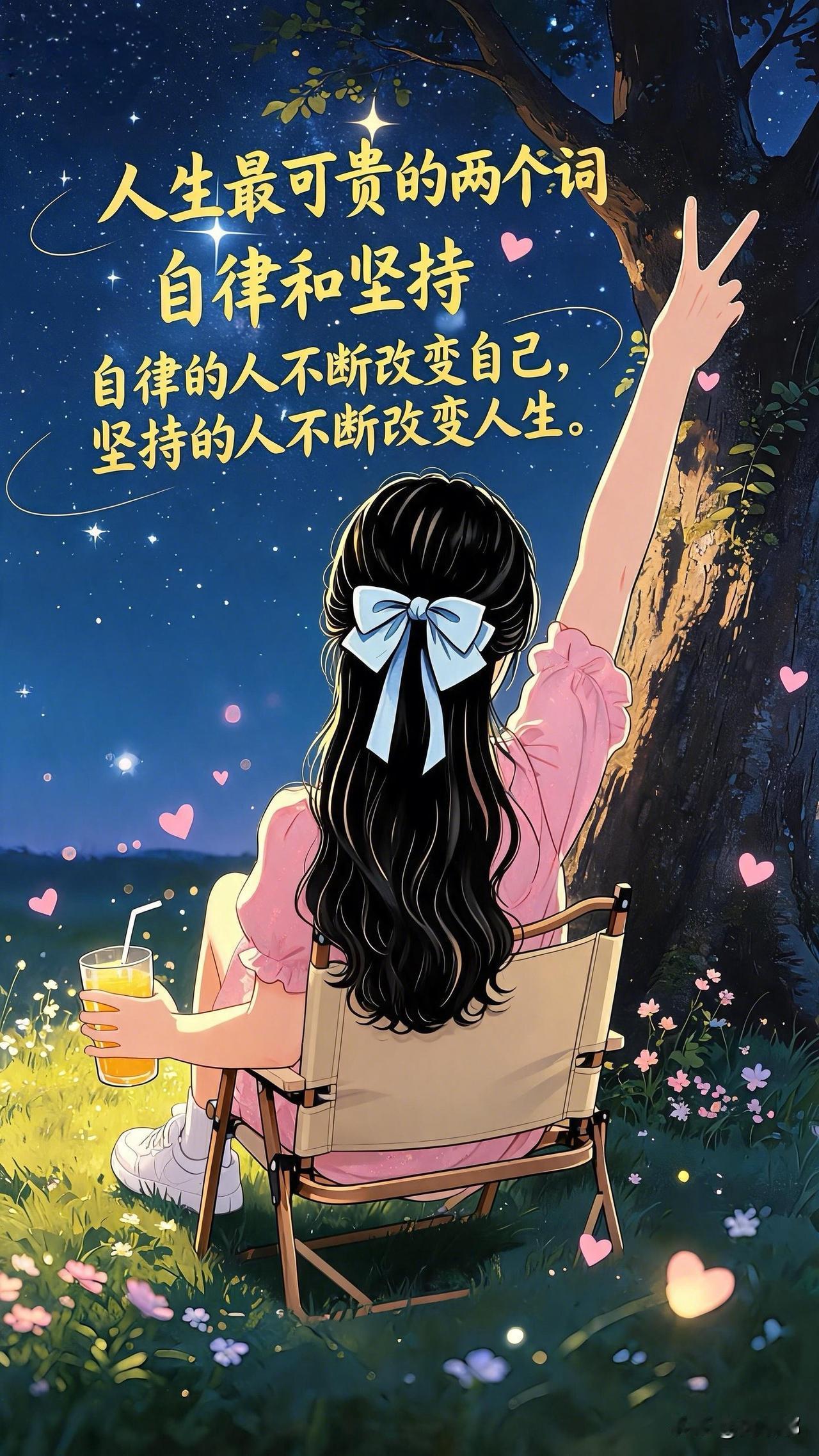 人生最可贵的两个词：自律和坚持。自律的人不断改变自己，坚持的人不断改变人生。[祈