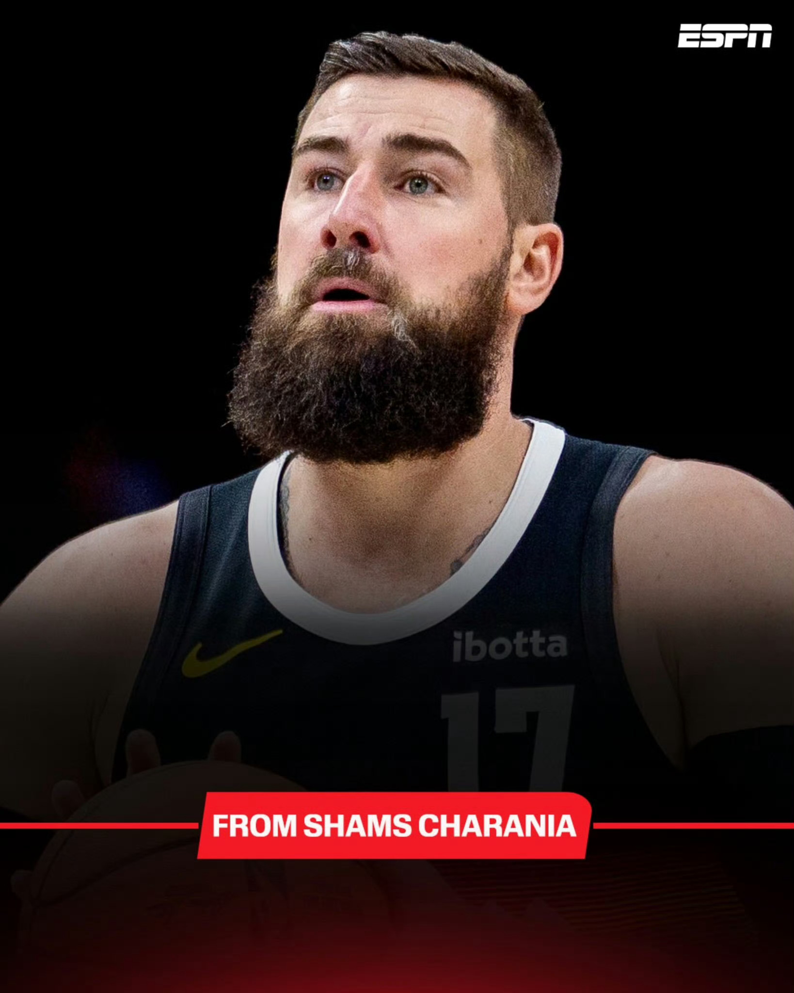 shams：丹佛掘金队中锋约纳斯·瓦兰丘纳斯在周三客场战胜多伦多猛龙队的比赛中右