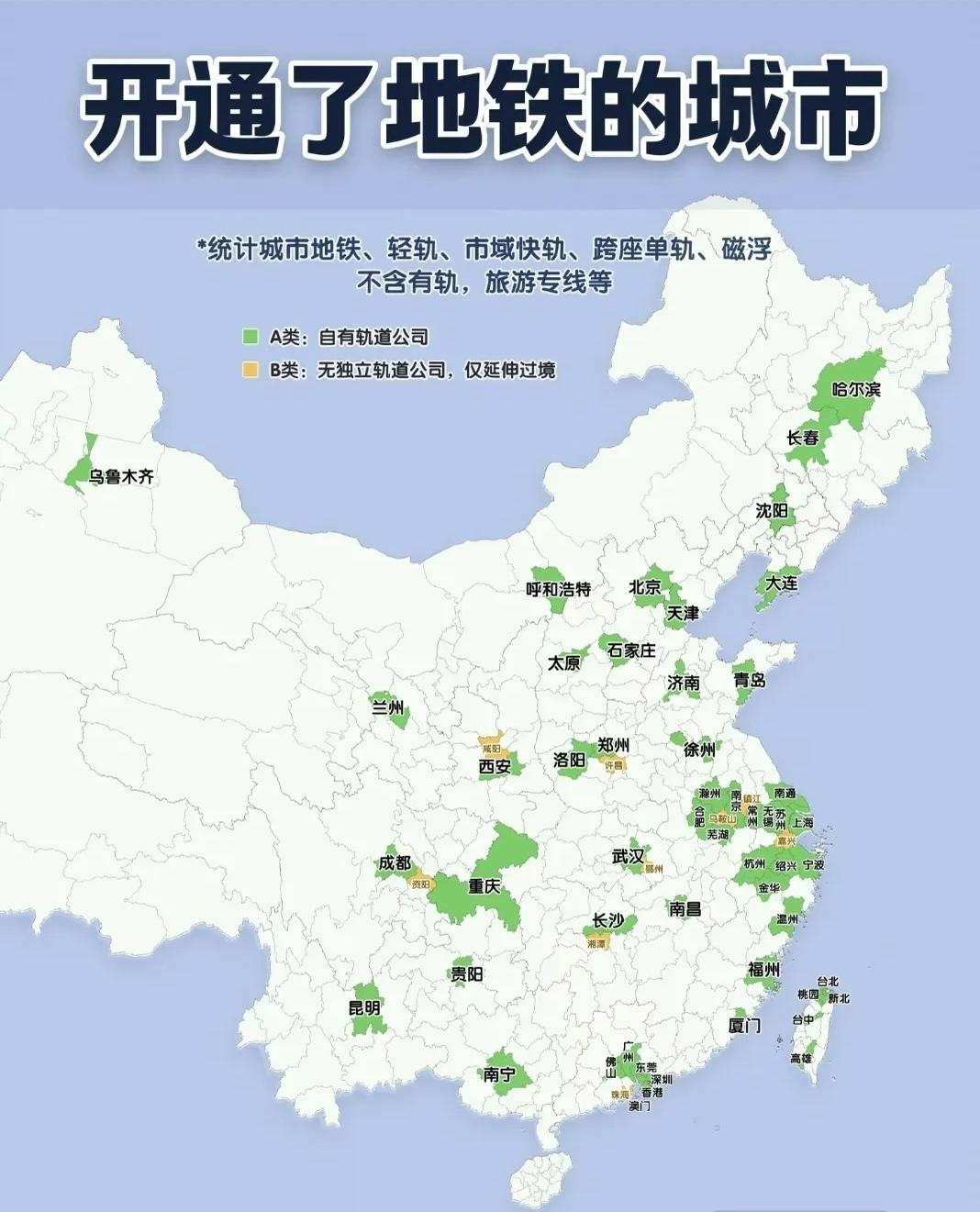 中国开通了地铁的城市。