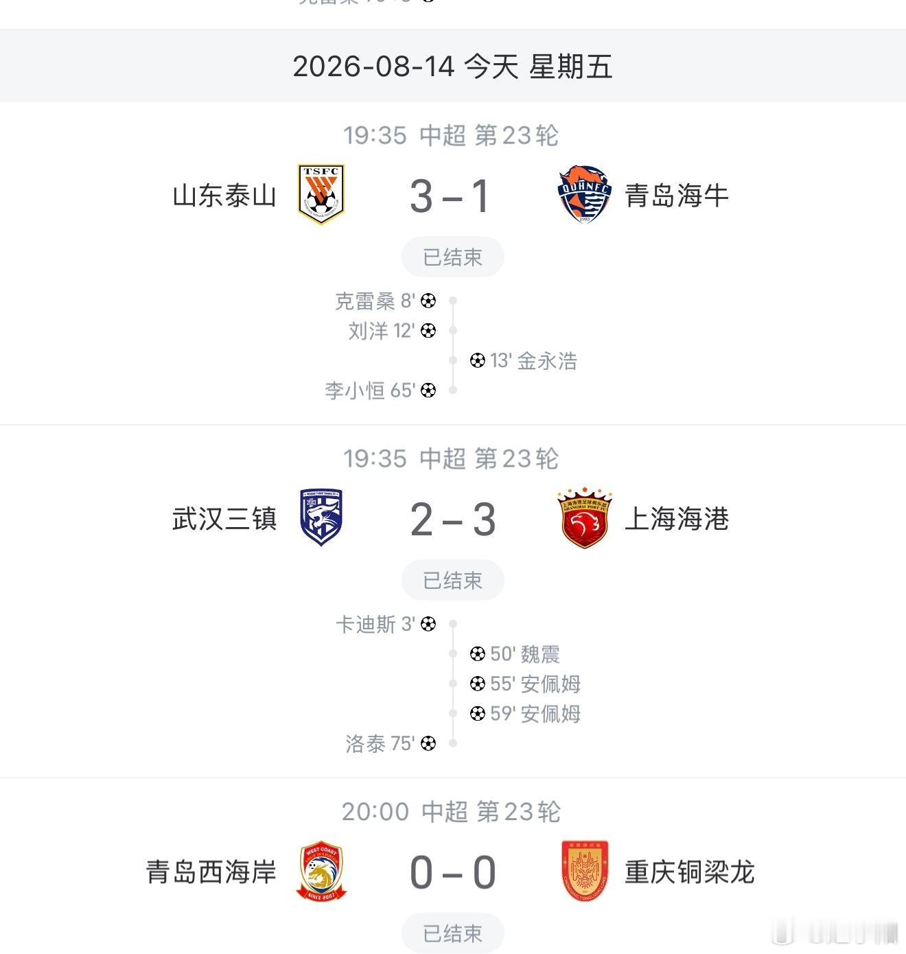 今晚三场中超，其中两场和保级相关的比赛，三镇和海牛双双告负，继续垫底。 