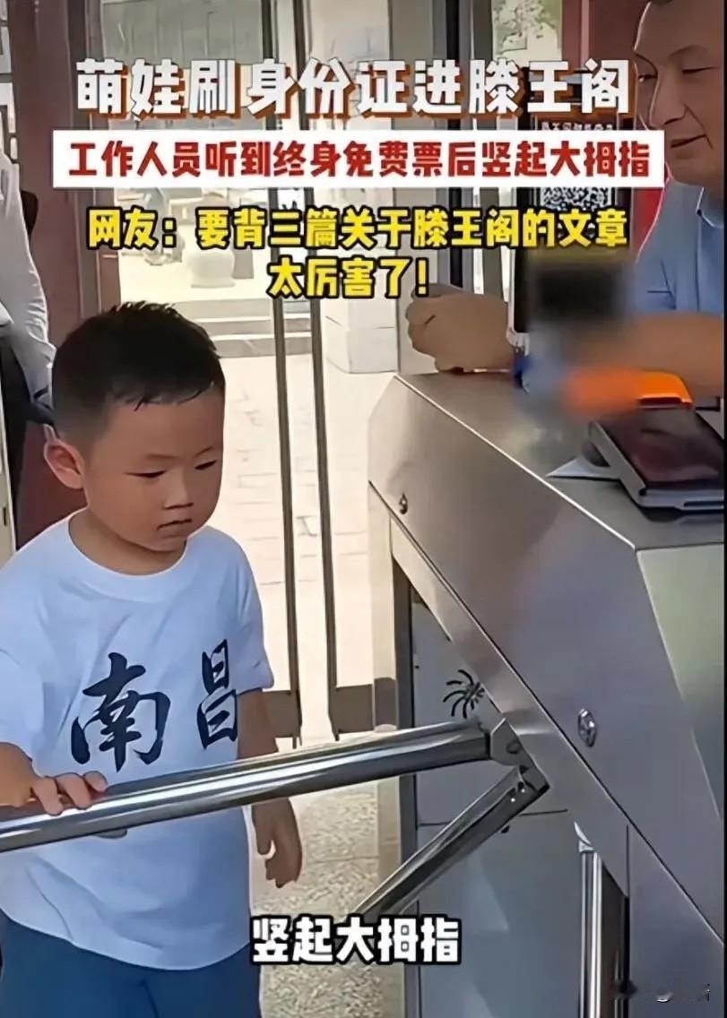 一个3岁10个月的孩子，在南昌滕王阁刷了一下身份证。系统弹出来的提示，让旁边的工
