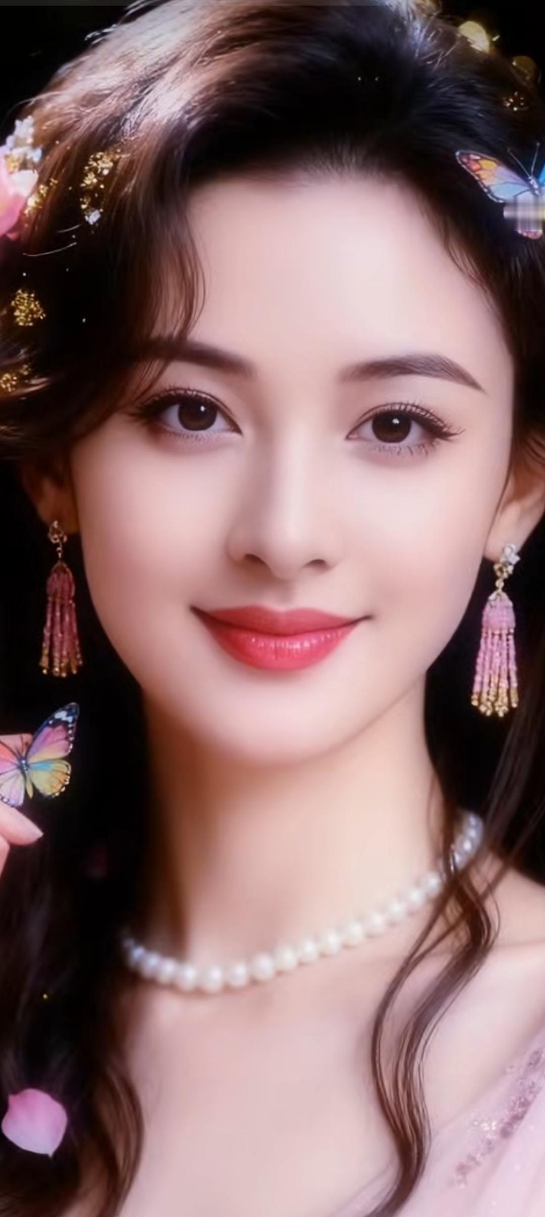 梦幻仙境中的优雅公主，蝴蝶与珍珠的完美结合。