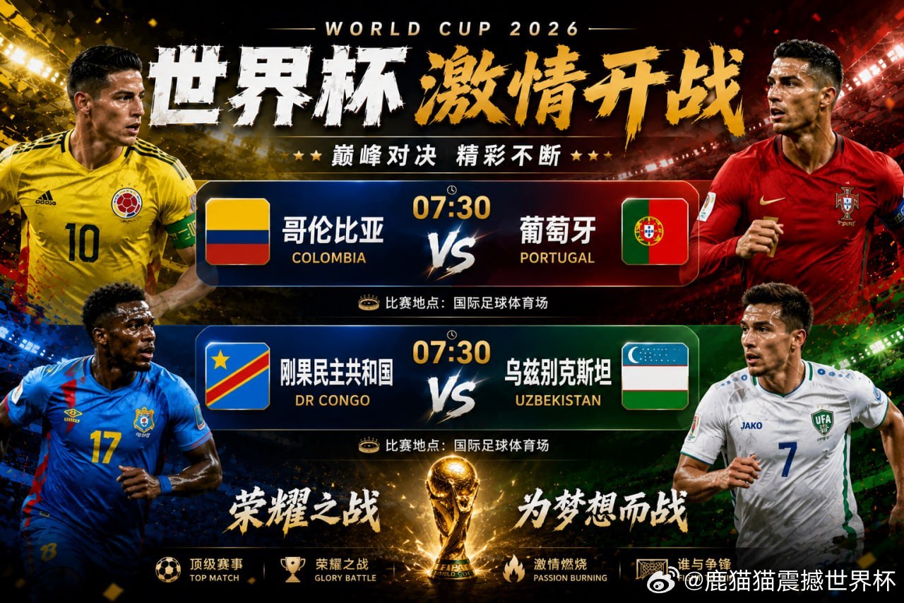 🏆 世界杯 07:30 双场开战！🇨🇴 哥伦比亚vs葡萄牙  🇵🇹🇨