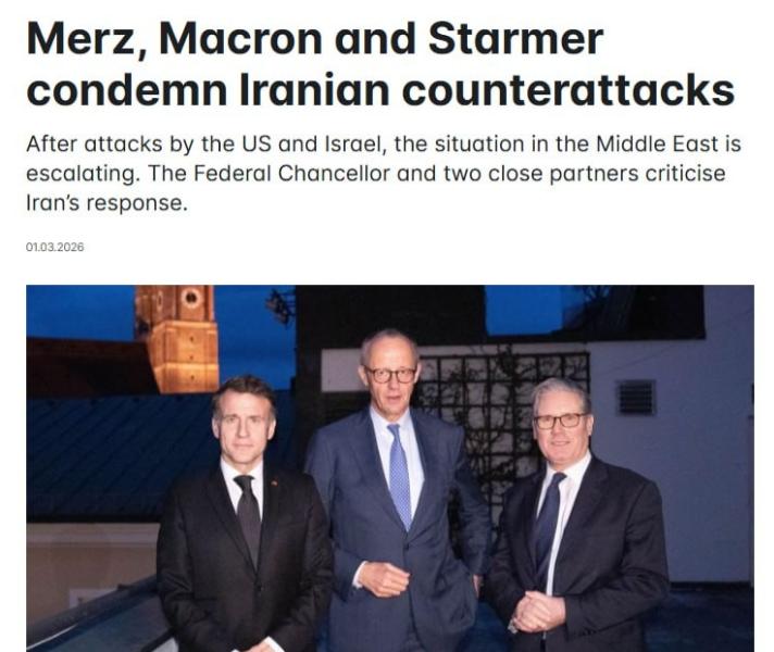 德法英三国领导人威胁称，若伊朗继续攻击中东地区国家领土，将对其采取军事措施。三国