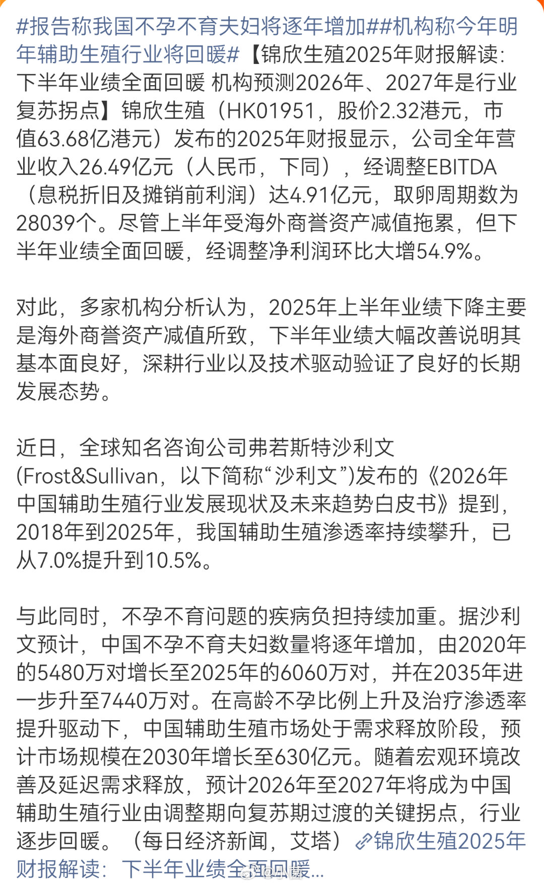 报告称我国不孕不育夫妇将逐年增加报告一出，心里五味杂陈！不孕不育夫妇增多，是压力