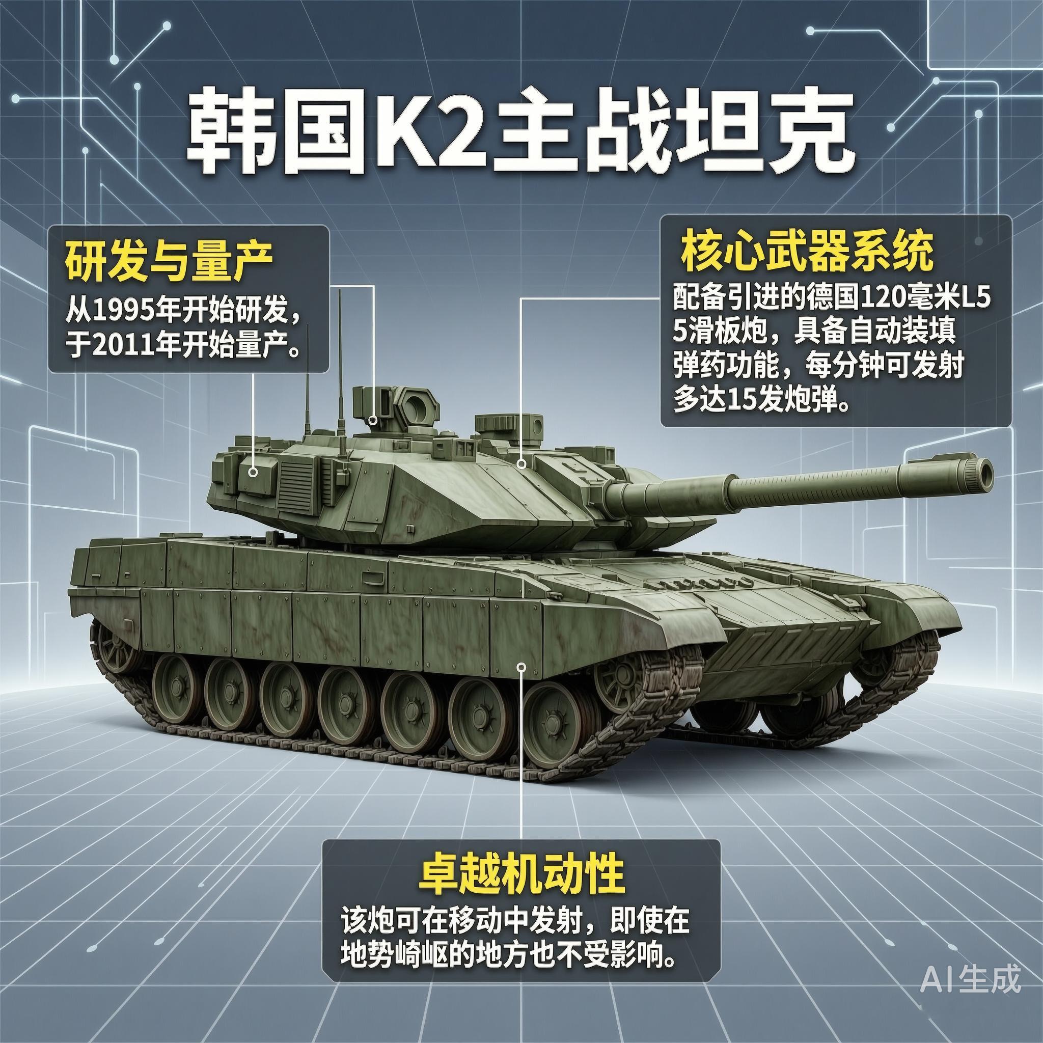 军事ai新视野 韩国K2主战坦克K2主战坦克是韩国新一代的主战坦克，从1995年