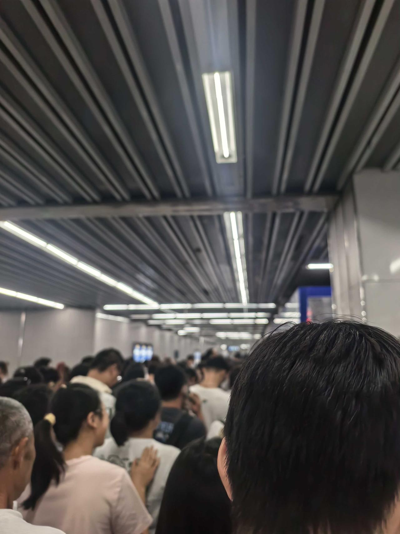 周末晚高峰的地铁8号线，想上去都得排队等五、六趟车。今晚鸟巢有周杰伦演唱会，为八