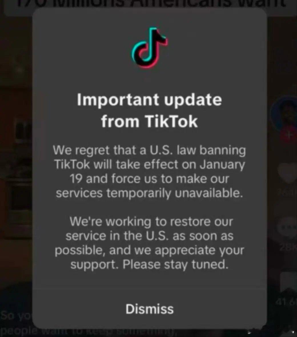 TikTok停止在美服务 美东时间18日深夜，短视频社交媒体平台TikTok已停