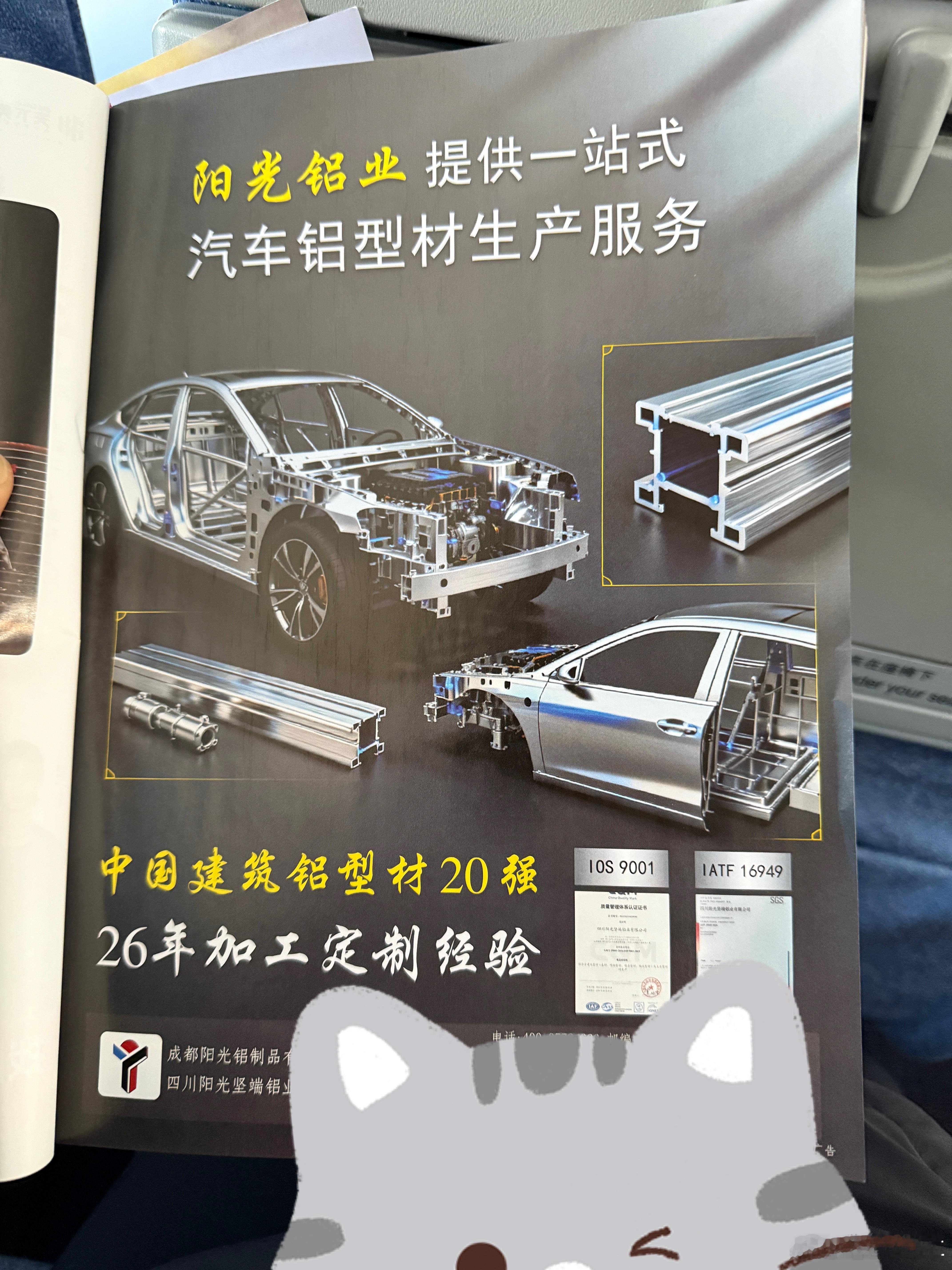 飞机上看到汽车铝材供应商打的广告，这几年国内汽车供应链成熟的背后，也带来严重内卷