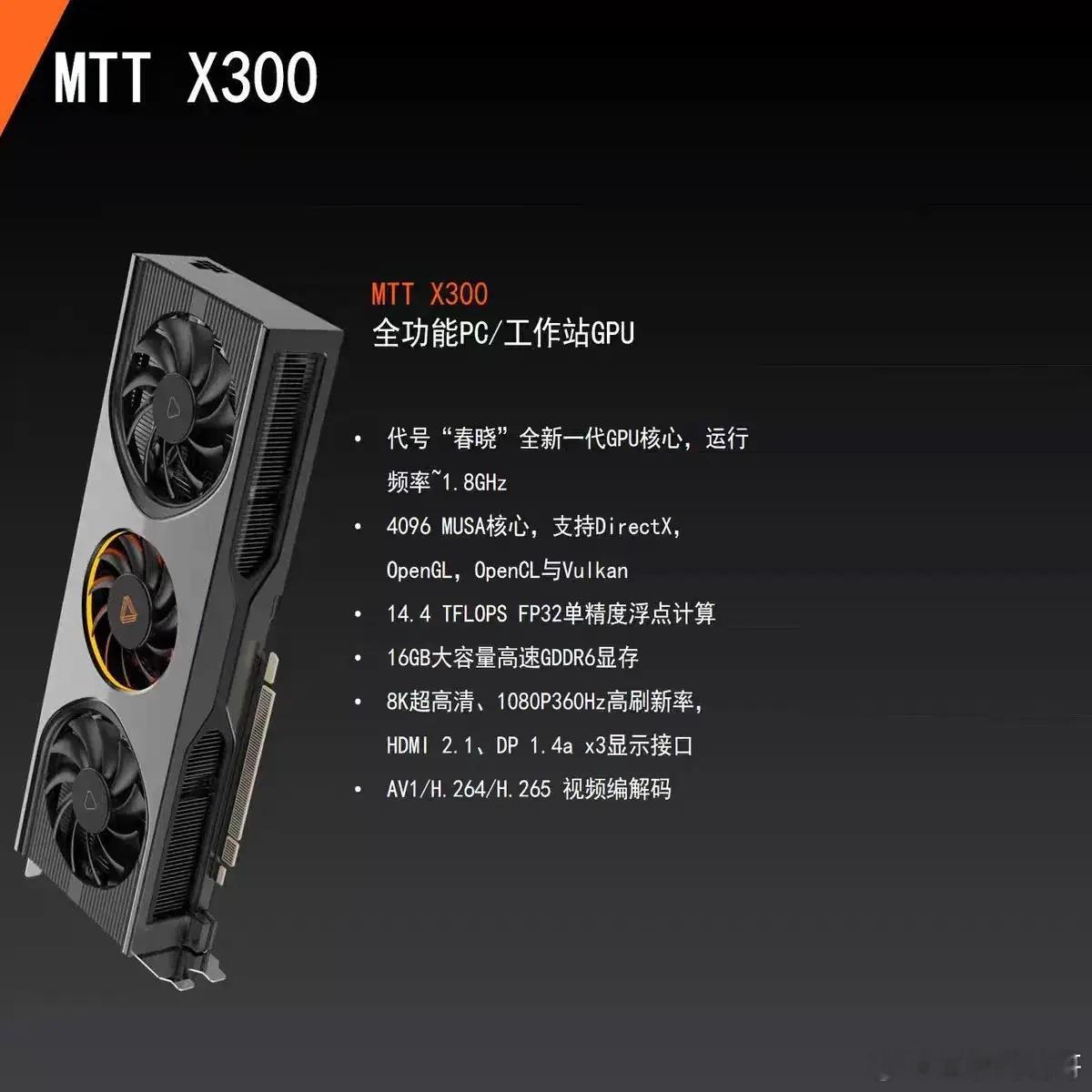 刚看到有商家上架了摩尔线程MTT X300，使用了全新一代MUSA架构春晓GPU