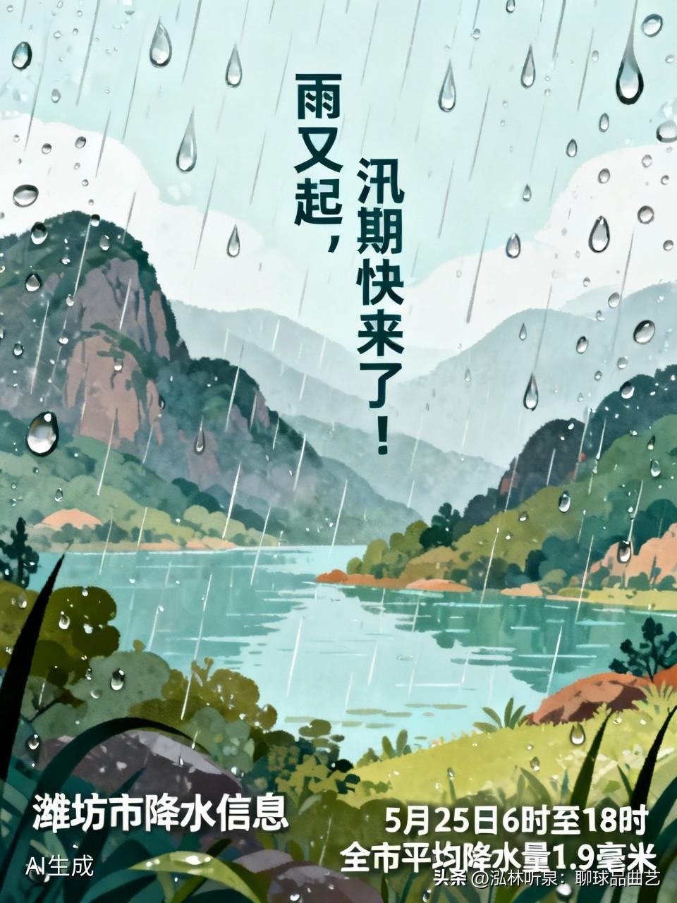 雨又起，汛期快来了！

【潍坊市降水信息】5月25日6时至25日18时全市平均降
