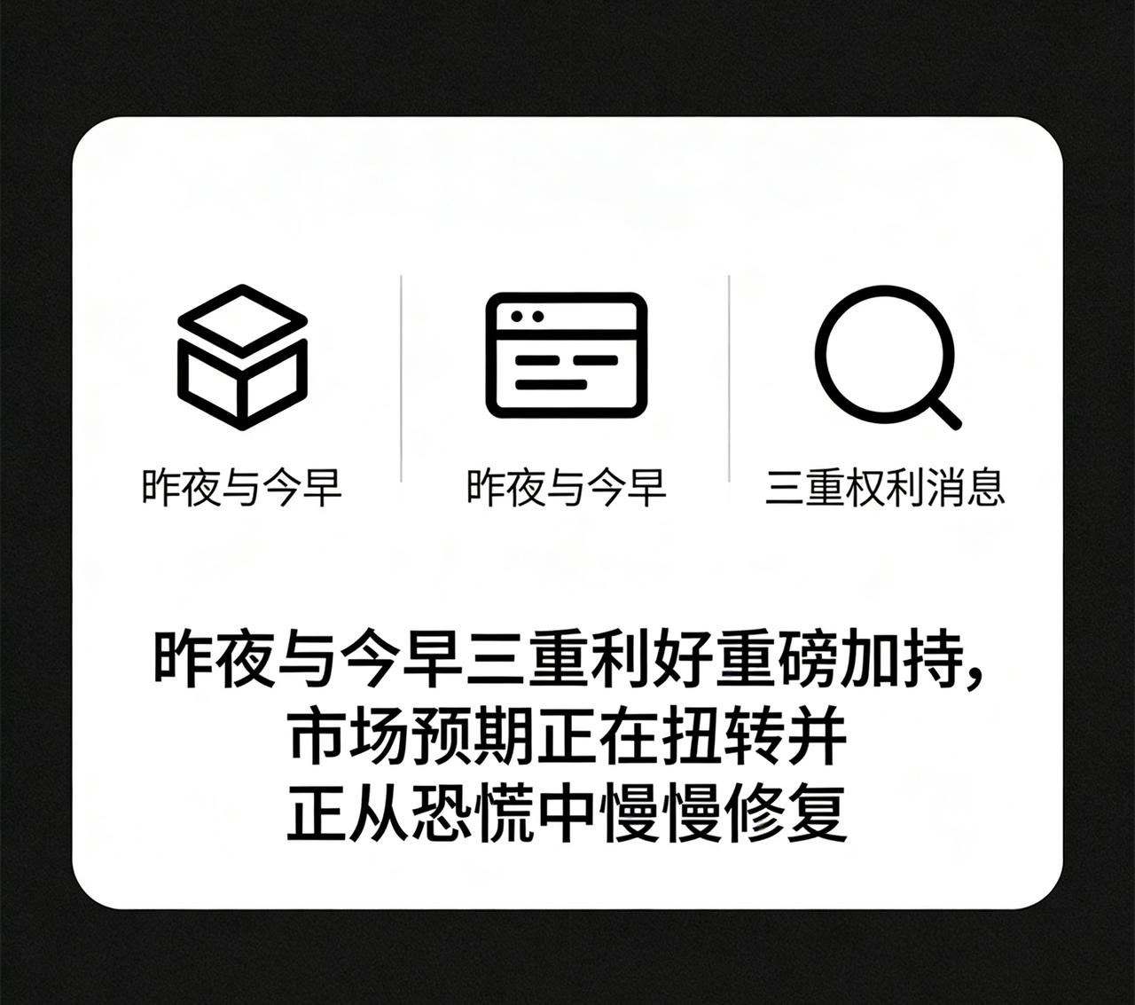看清逻辑Ｉ昨夜与今早三重利好重磅加持，市场预期正在扭转并正从恐慌中慢慢修复
 