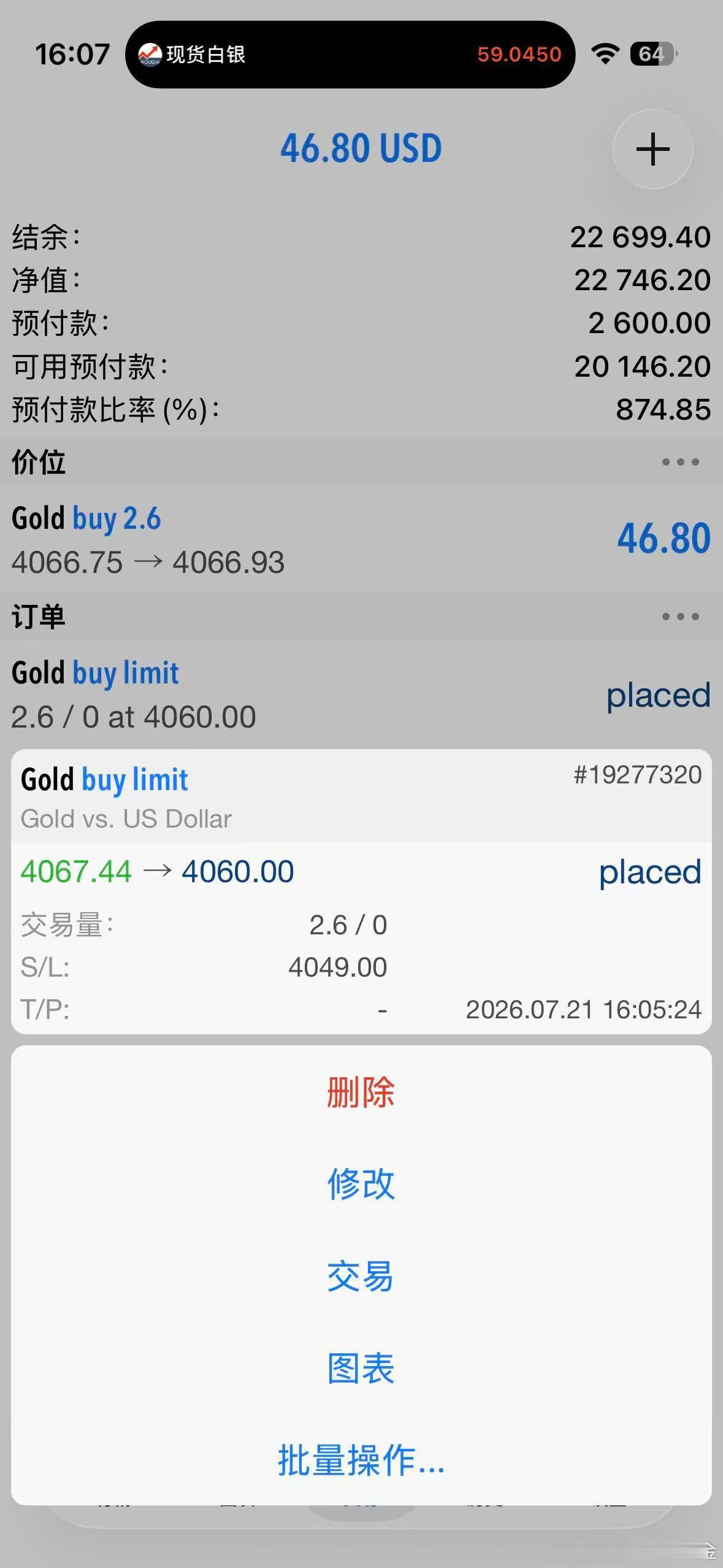 外汇黄金 4066附近接多！预留个加仓位！带好防守！ 