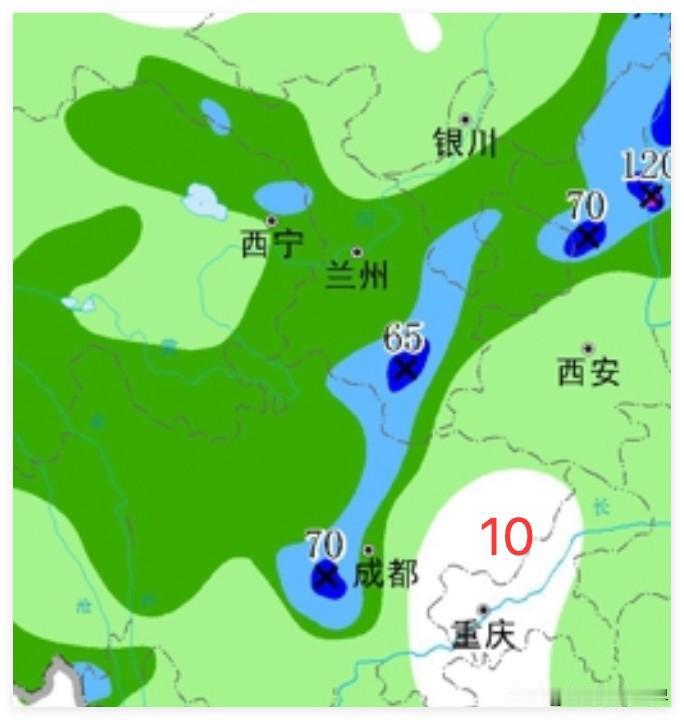 7月10日到12日，成都到兰州、西宁，川西，甘南，大范围降雨……局部大雨暴雨……