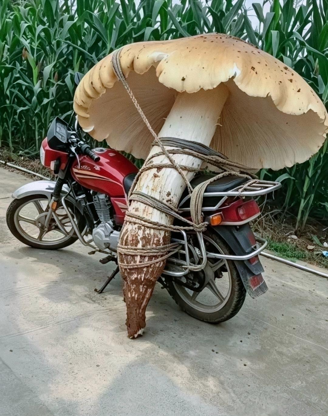 在云南发现一朵个头超大的野生菌，一朵个头超大的野生菌，体积比车子还要宽大，用车才