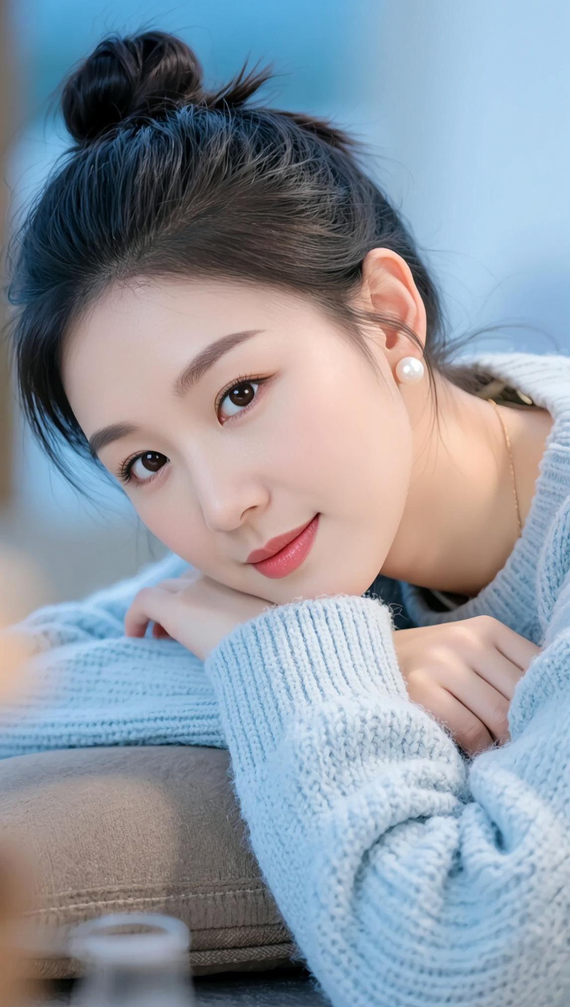 AI淡蓝毛衣照 抖音ai创作