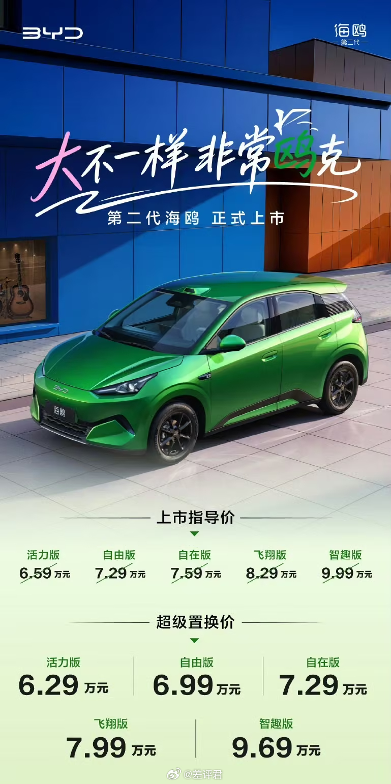 #差评说车# 比亚迪海鸥大换代，尺寸大涨，这个没话说，怎么都得跟星愿打一打。座椅