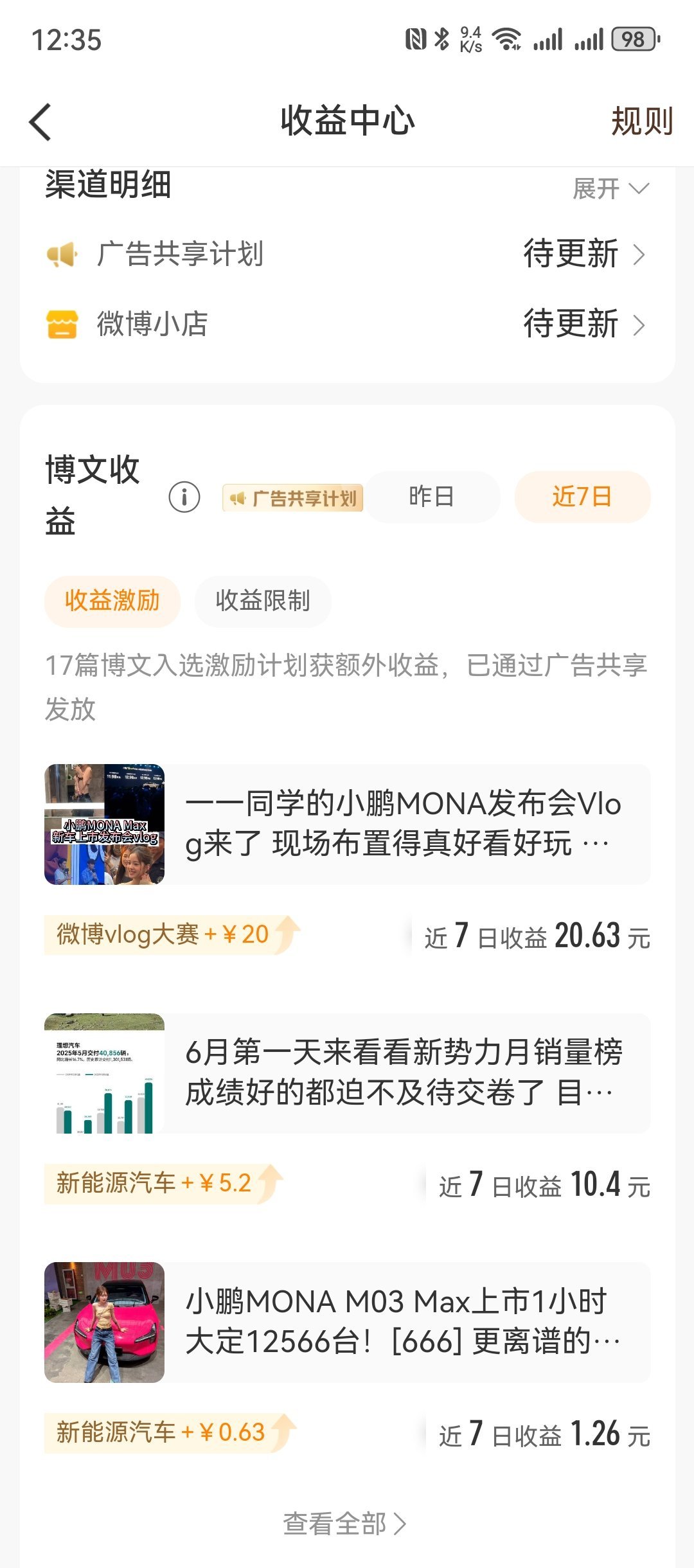 刚发现小鹏MONA M03 Max发布会Vlog在微博Vlog大赛里挣了20块钱