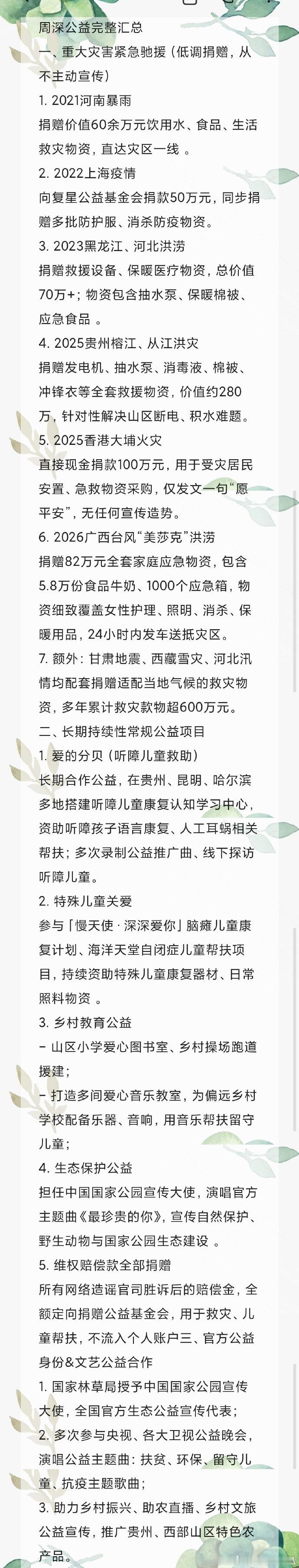 周深爱心捐资驰援西藏周深捐赠50万驰援西藏以善举传递温度，周深通过上海复星公益基