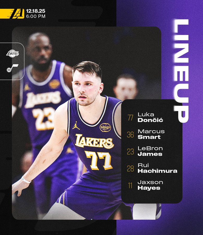 今日首发: 海斯，八村，詹姆斯，斯玛特，东契奇！艾顿和里夫斯今天缺席！洛杉矶湖人