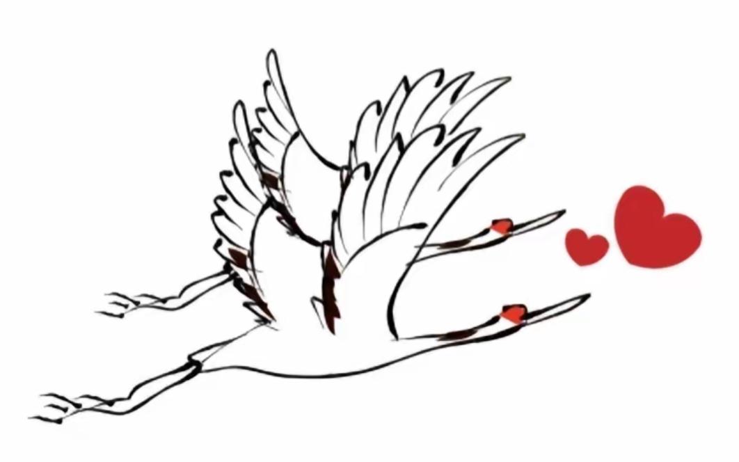 “飞向爱的翅膀，心随爱飞翔”🦢💕这个组合很搞笑。两只什么鸟🐦在追爱心，这是