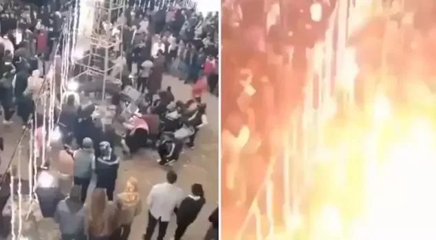 不明身份的武装人员向阿婚礼现场投掷手榴弹，现场一片火光。(互联网照片)
(大马士