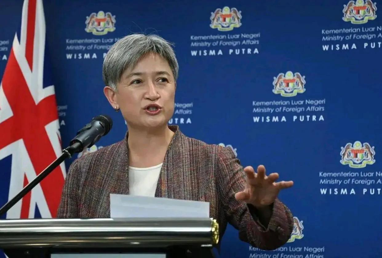 看看这张澳大利亚外长黄英贤5月26日在新德里，就“美日澳印四方安全”外长对话上有