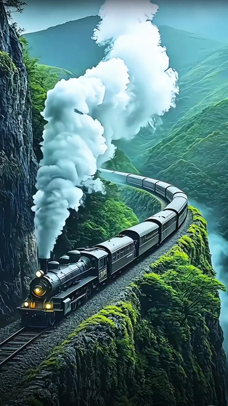 穿越云雾的列车，驶向童话般的山谷。风景千变万化 风景在意境