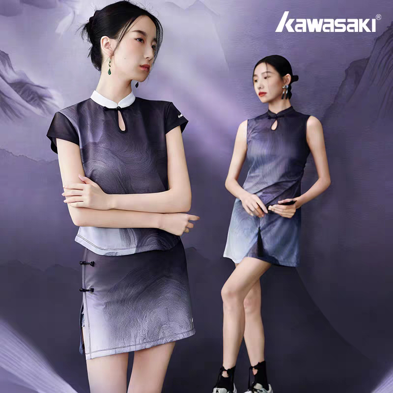 “新中式青花瓷国风立领无袖气质运动连衣裙” 