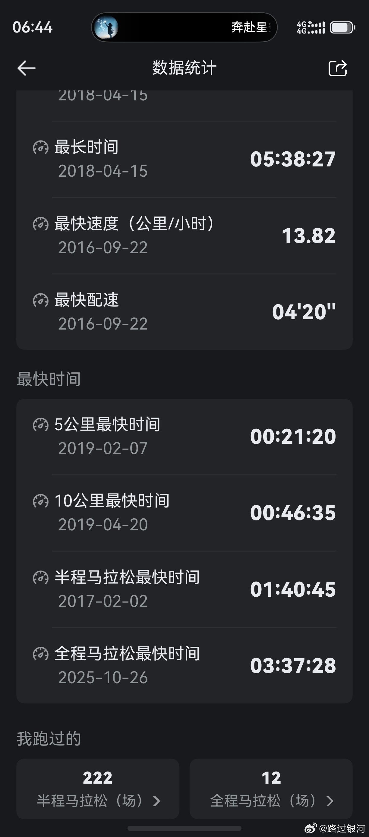 小雨，跑步机慢摇10km，今天悦跑圈把我的莫名抹去的全马pb记录恢复了。开心一下