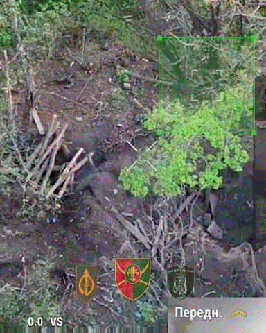 一名乌克兰士兵悄悄靠近俄军掩体，提着汽油桶，沿着壕沟将汽油迅速泼洒到掩体入口。随