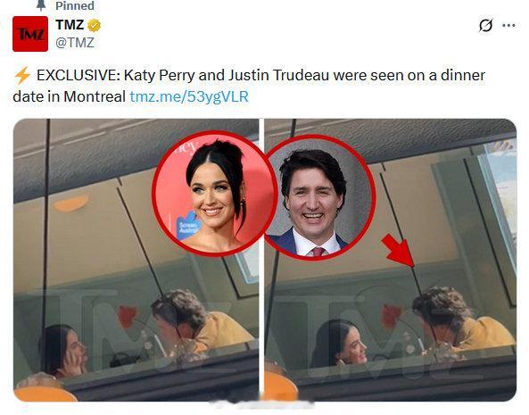 水果姐和加拿大前总理共进晚餐 水果姐Katy Perry和加拿大前总理Justi