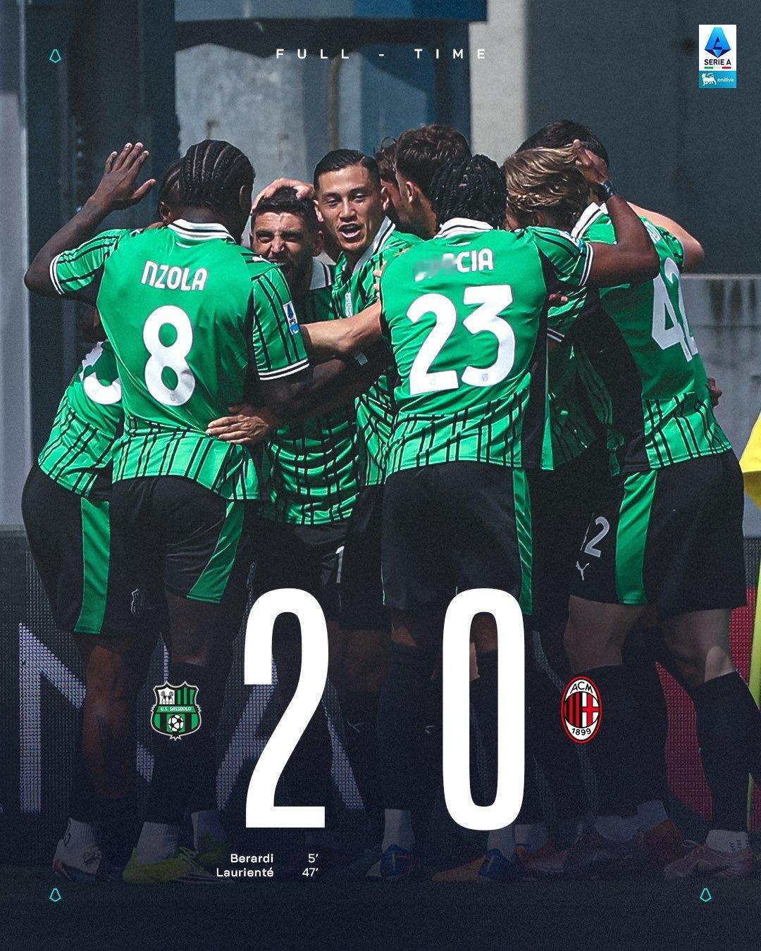 【赛果】 2025-26赛季意甲联赛 第35轮：🔴⚫️ 米兰客场0：2负于萨索