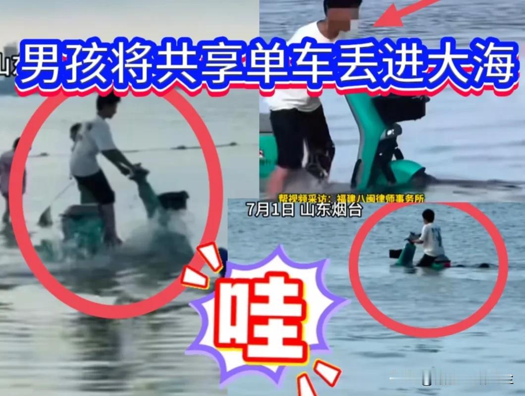 太过分了！熊孩子骑共享电车冲进海里丢弃后续，已找到家长，律师：不是理解中的毁坏公