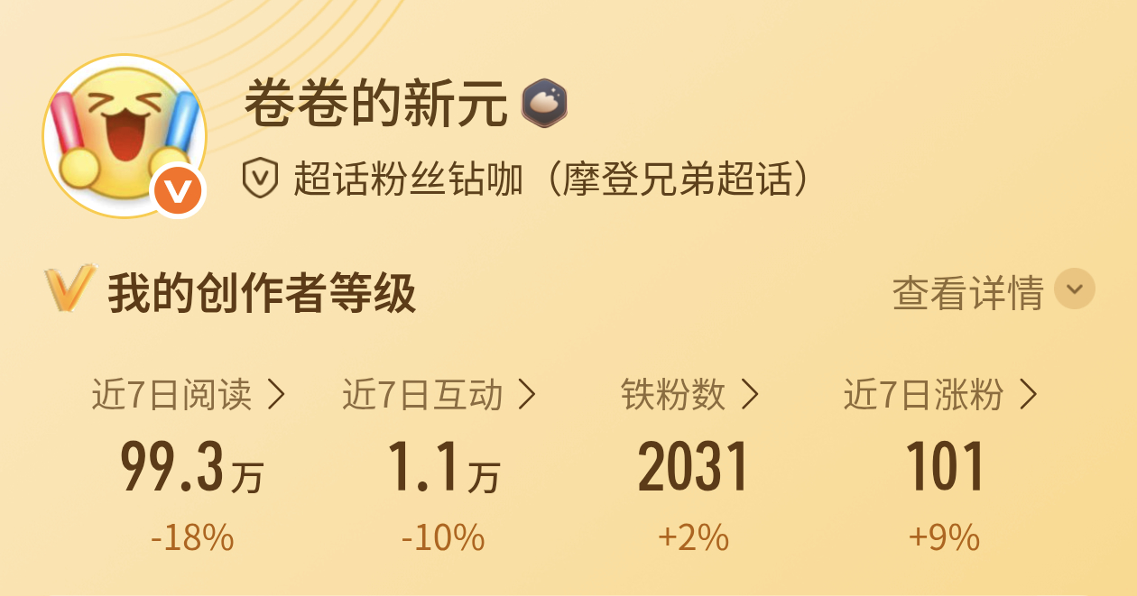 刚刚看到一个博主晒后台数据，铁粉数是我一半，ydl是我10倍有一种这辈子就这么橙