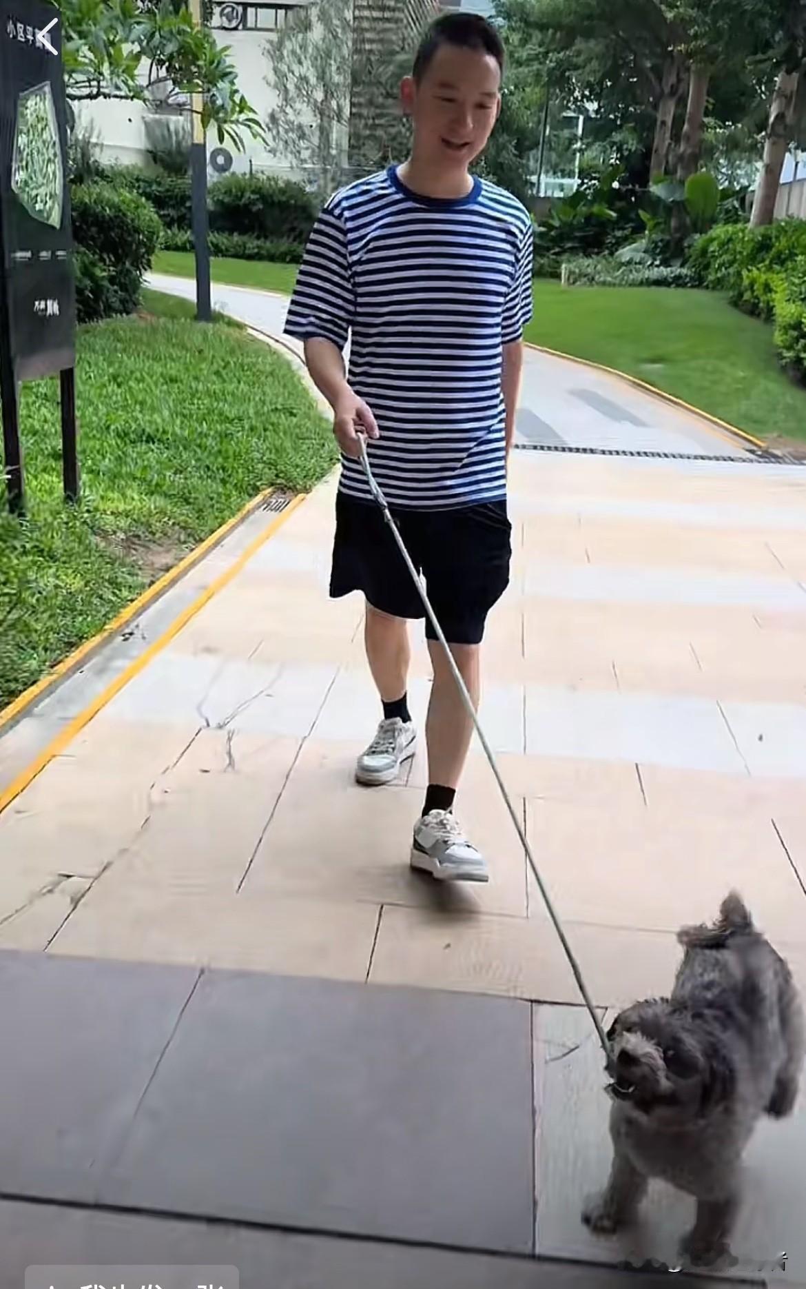 今天傍晚，谢浩男大妹更新了谢浩男的视频。在视频里，谢浩男穿着休闲的T恤，在小区里