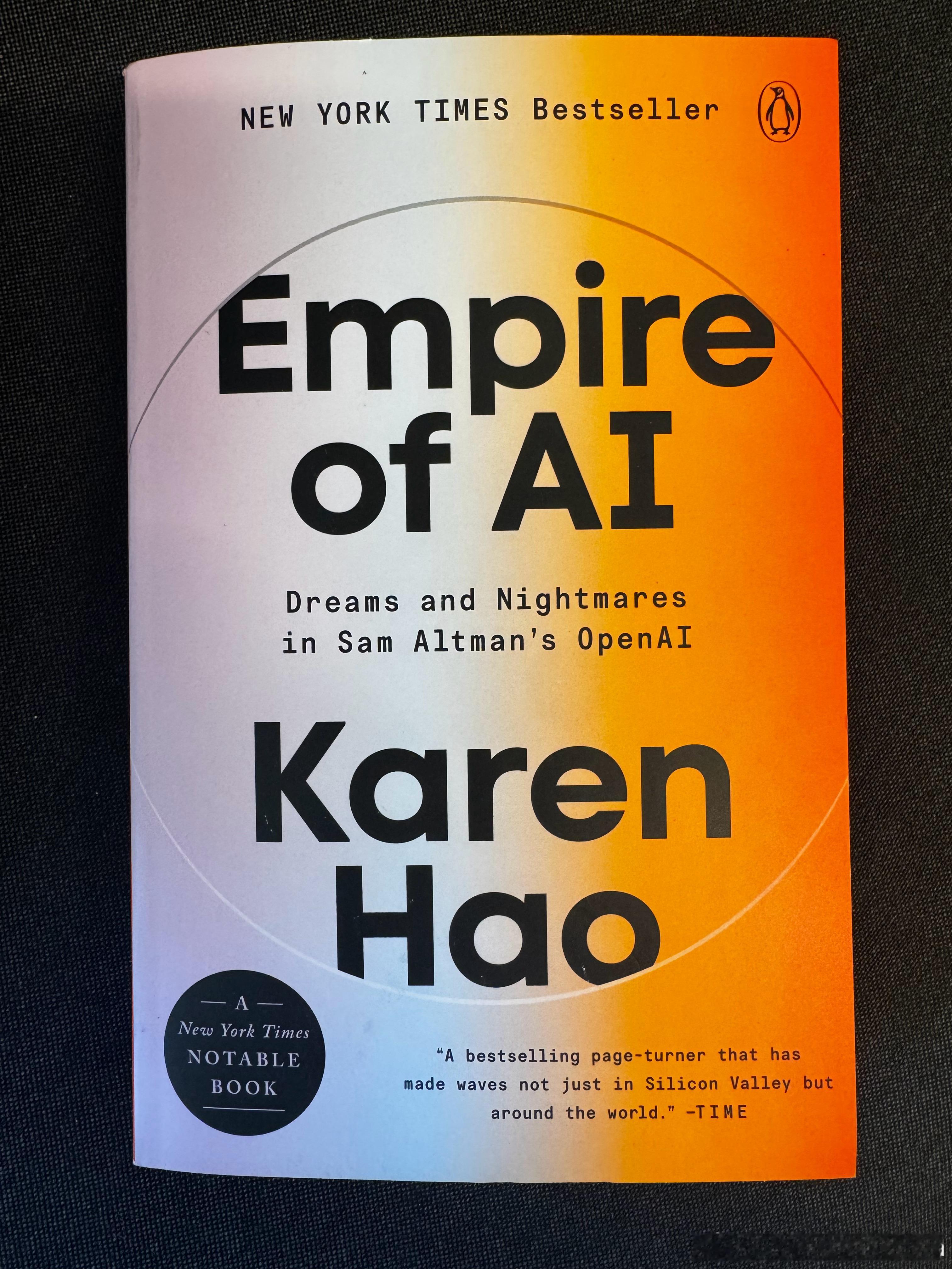马上开始看一本新书《AI帝国》，Karen Hao, 一个美国华裔二代 MIT毕