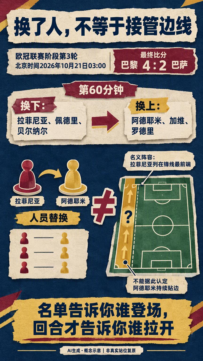 拉菲尼亚下场，不等于阿德耶米自动接管巴萨左边线北京时间2026年10月21日03