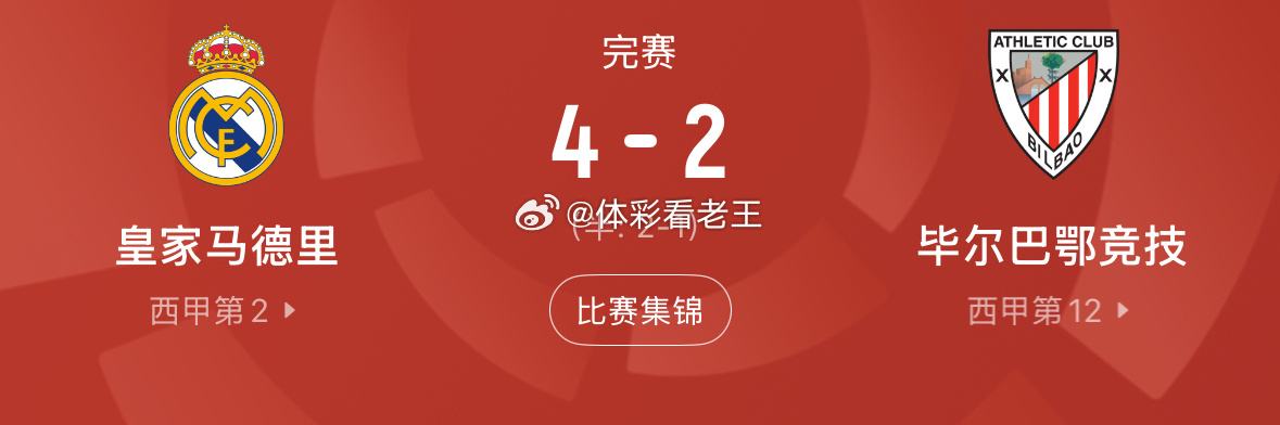皇马取胜 西甲收官之战西甲第38轮收官战打响，皇马主场迎战毕尔巴鄂竞技。上半场双