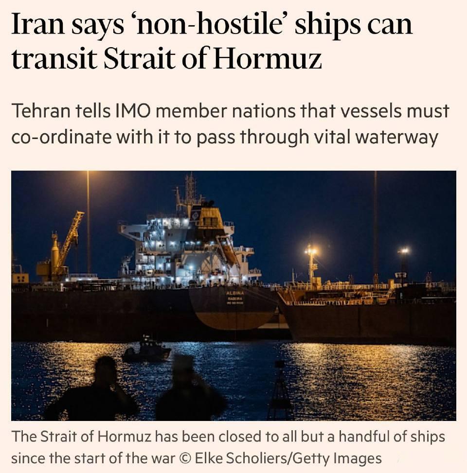3月25日，伊朗正式向国际海事组织成员国发了一封信，说“非敌对船只”只要跟伊朗当
