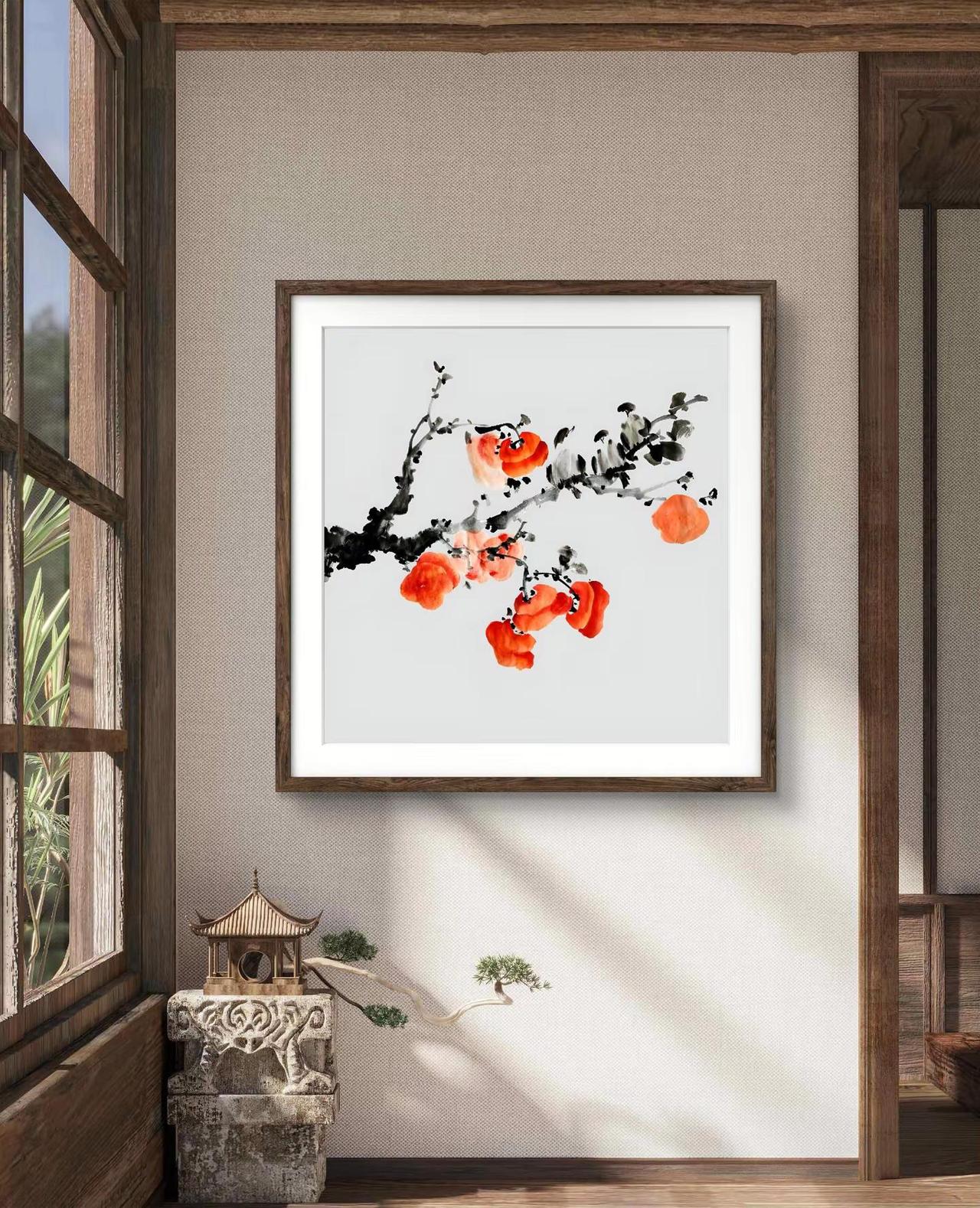 书画首要是修心。修心都做不到好坏有何意义国画柿子柿柿如意 把水墨画进家里