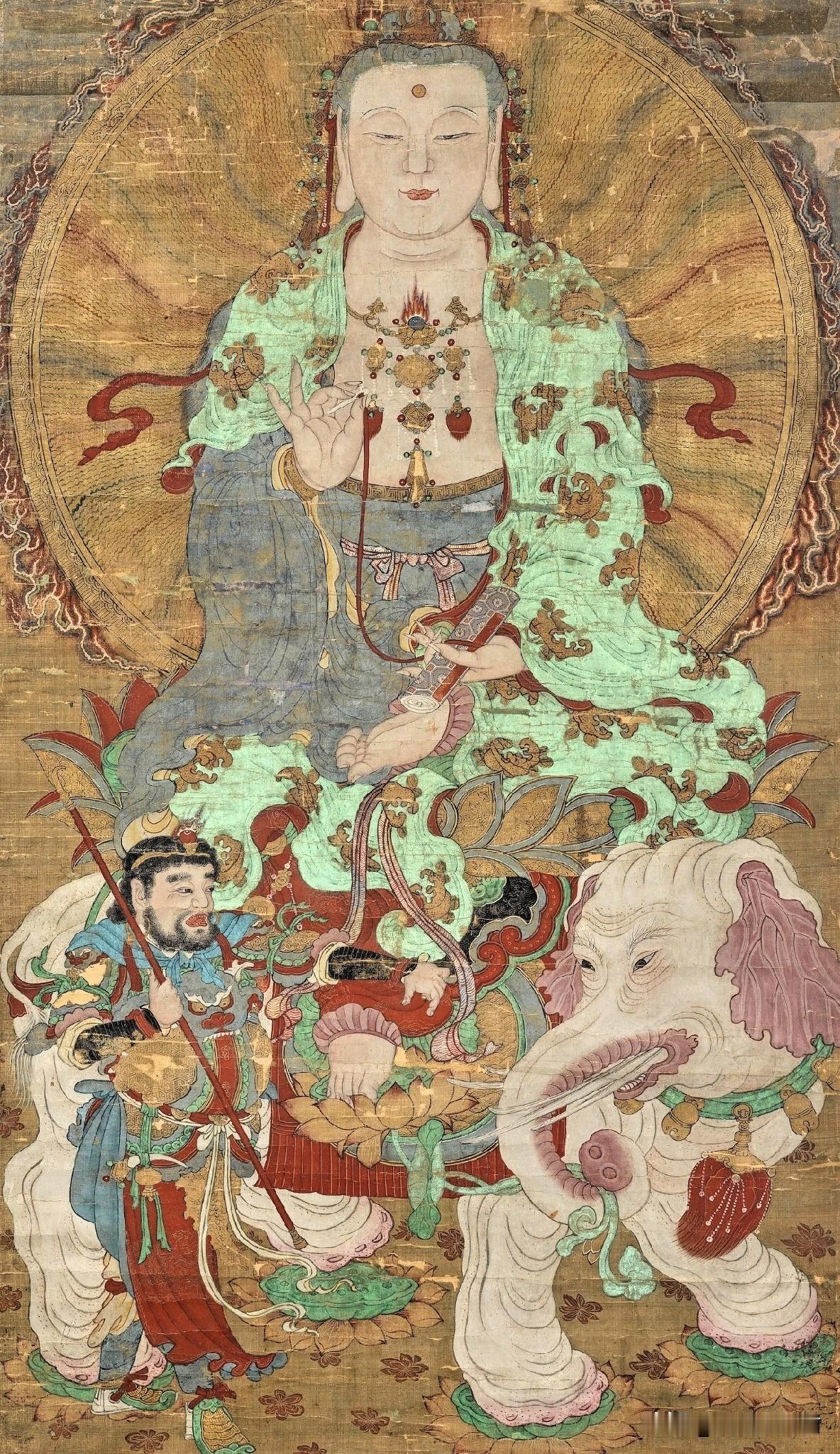 清代绢本普贤菩萨水陆画，流失海外的东方绝美佛画
 
见过无数古佛画，这尊骑六牙白
