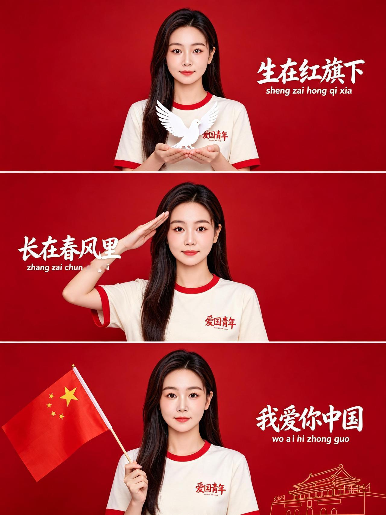 这首歌可以带来好运，愿祖国母亲，生日快乐！AI国庆爱国三宫格写真