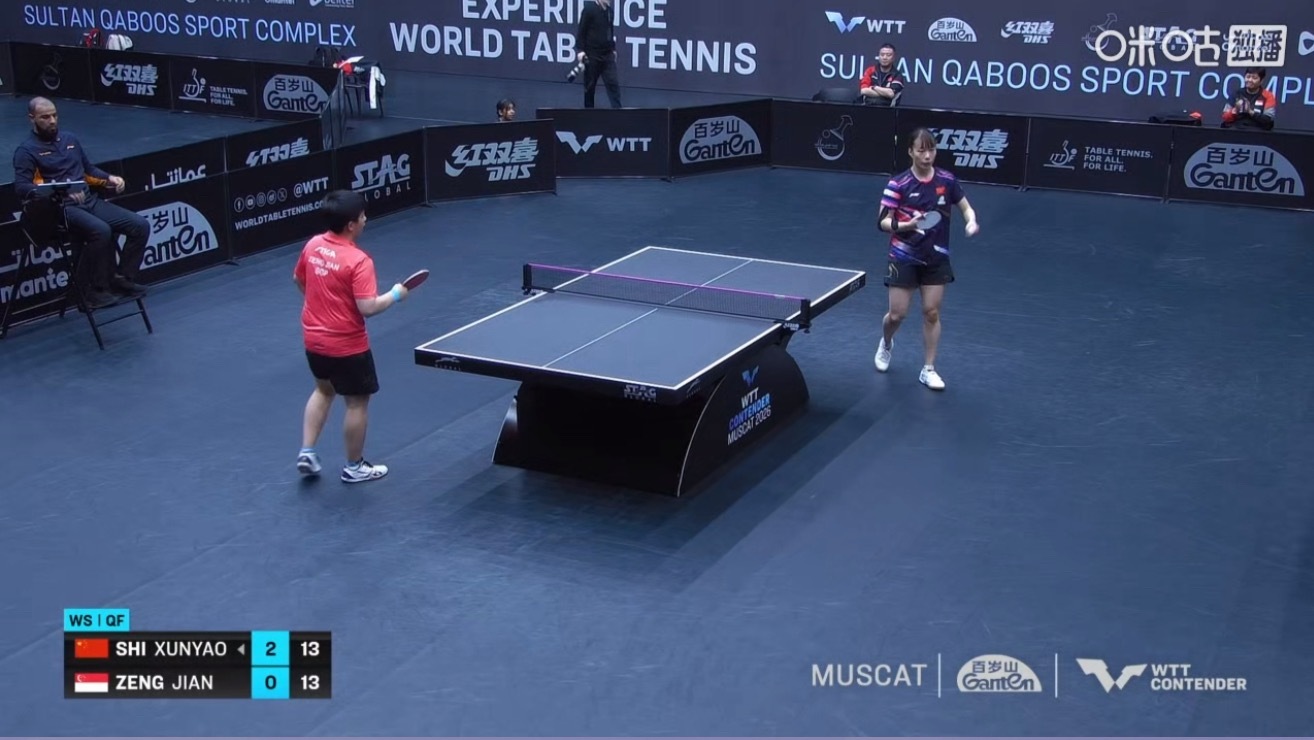 2026wtt马斯喀特挑战赛女子单打8-4石洵瑶3-0曾尖（11-6 11-2 