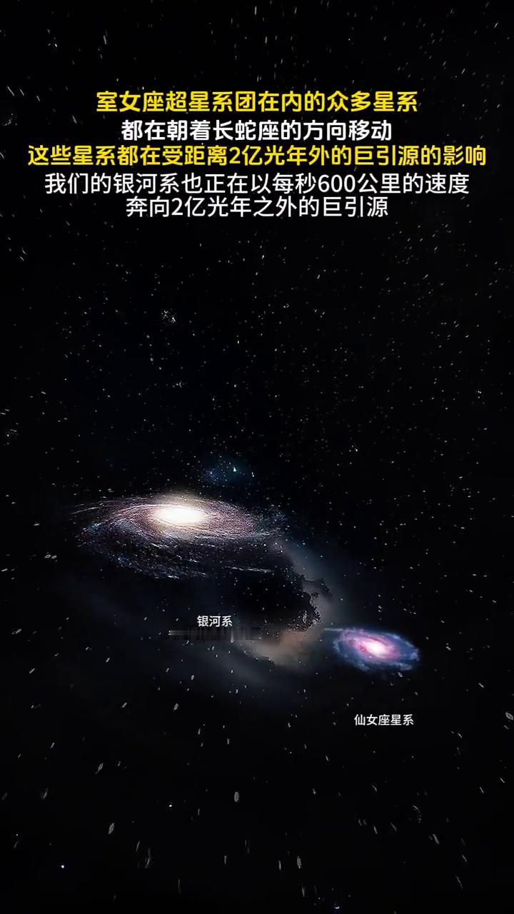 室女座超星系团在内的众多星系都在朝着长蛇座的方向移动，这些星系都在受距离2亿光年