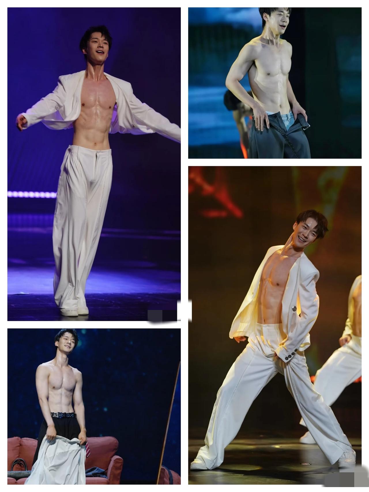 “他脱了三次裤子”
其实是，穿了三条裤子，看这个表演，没有人可以保住嗓子。

 