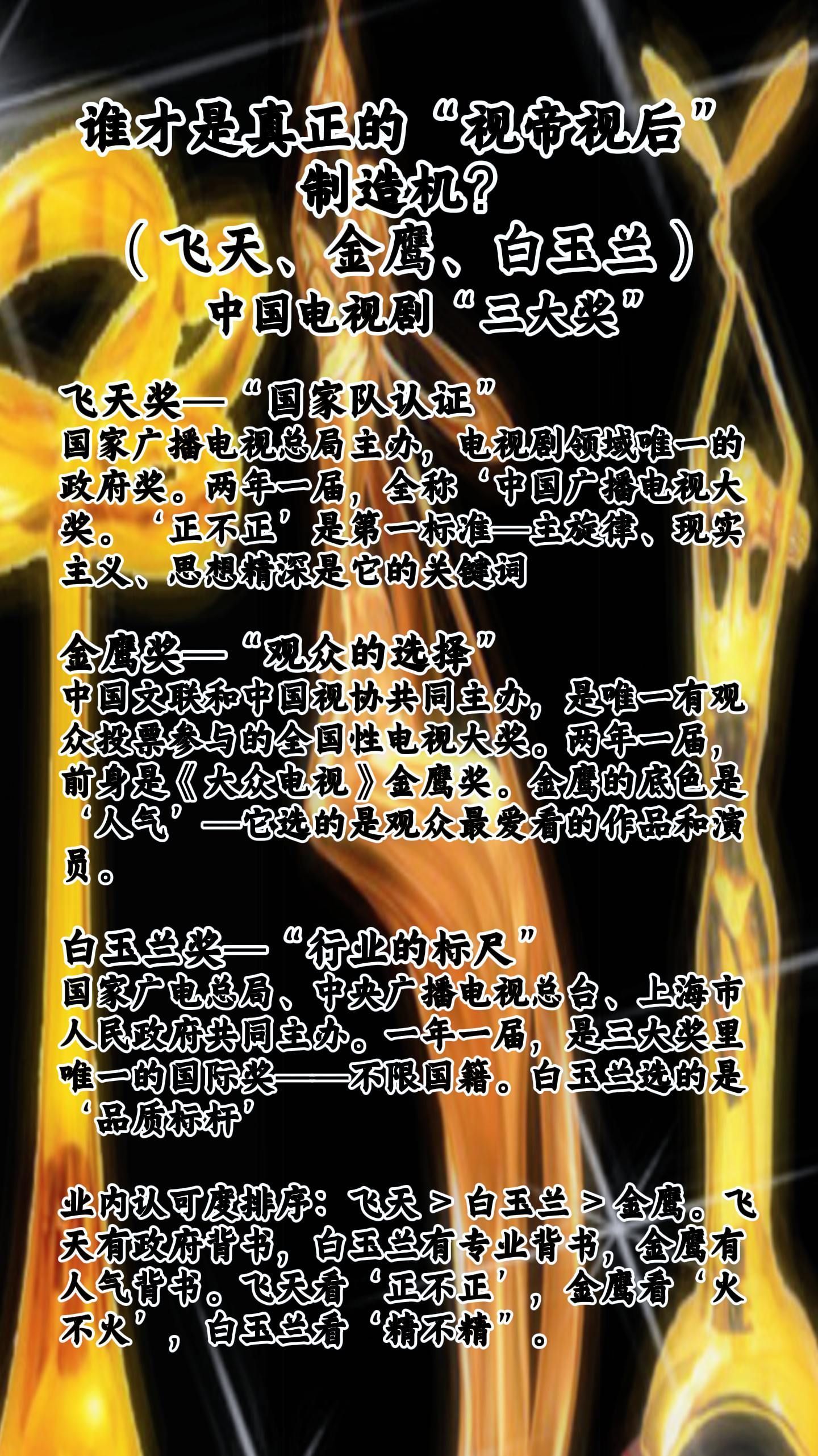 飞天奖是最权威也是最难拿的飞天奖的含金量，从来不是口号，是一步一步筛出来的底气。
