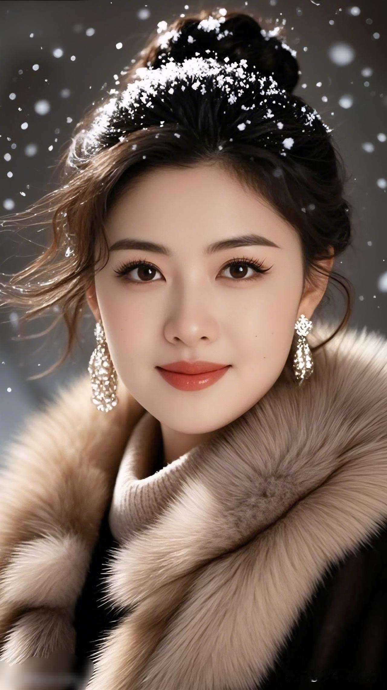 雪花飘落，美丽如画。冬日暖阳下的雪景美人，温柔动人！💕✨今年冬天的不同